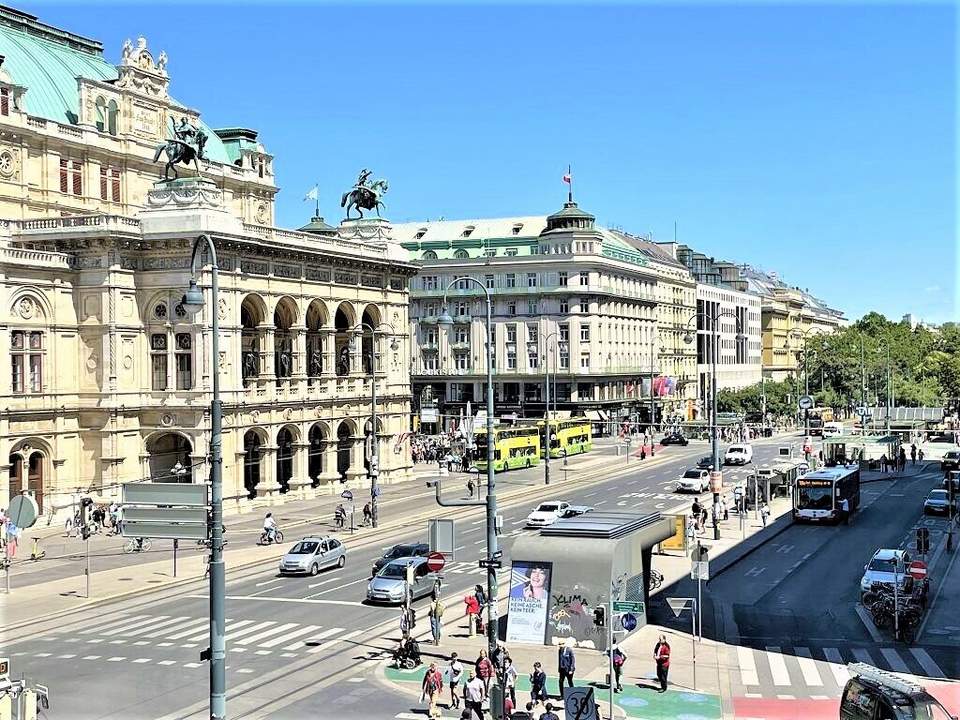 REPRÄSENTATIVES 158 m2 ALTBAUBÜRO ODER KANZLEI - PRAXIS am Opernring, klimatisierte 5 Zimmer, Nebenräume, Parketten