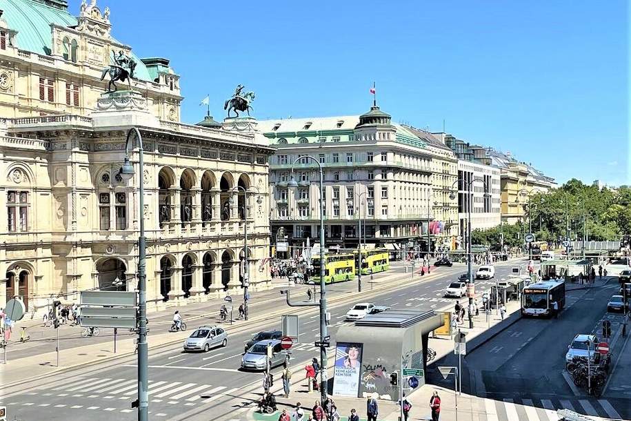 REPRÄSENTATIVES 158 m2 ALTBAUBÜRO ODER KANZLEI - PRAXIS am Opernring, klimatisierte 5 Zimmer, Nebenräume, Parketten, Gewerbeobjekt-miete, 3.718,08,€, 1010 Wien 1., Innere Stadt