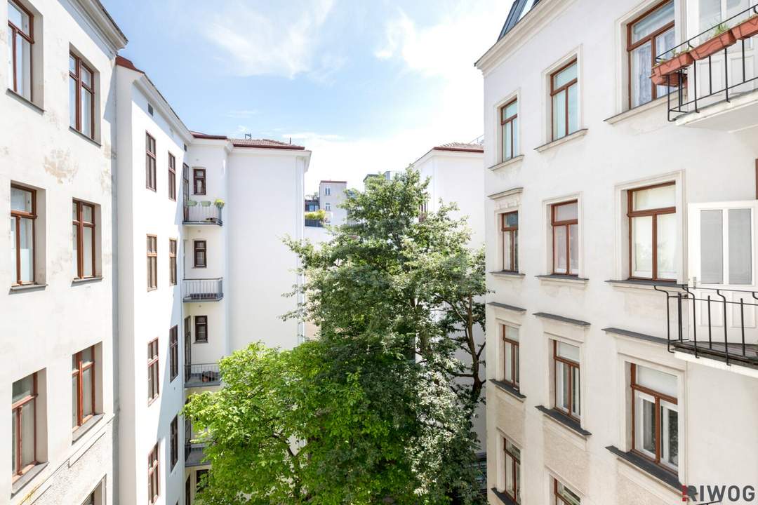 MITTEN IM SIEBTEN | Südseitige Stil-Altbauwohnung mit Grünblick | Hofruhelage | Prachtvolles Jahrhundertwendehaus