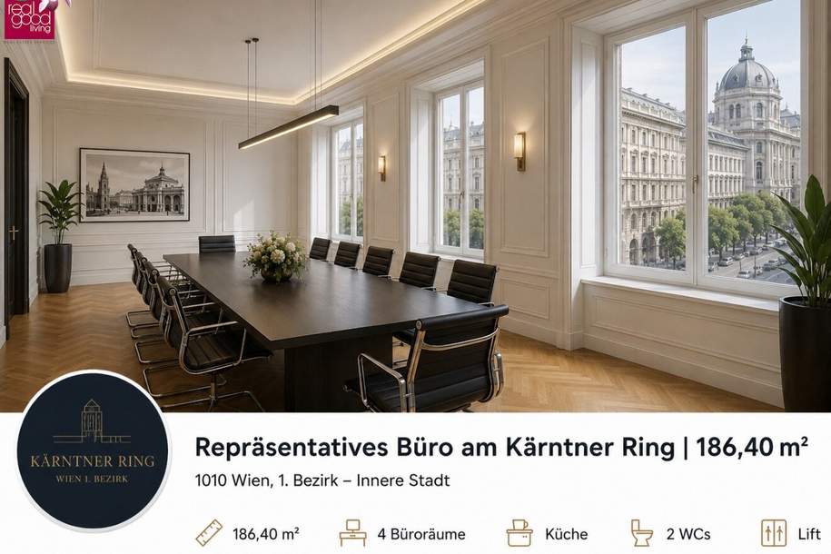 Ihre repräsentative Geschäftsadresse am Kärntner Ring – 186 m² Büro mit Klimaanlage, Gewerbeobjekt-miete, 3.876,17,€, 1010 Wien 1., Innere Stadt