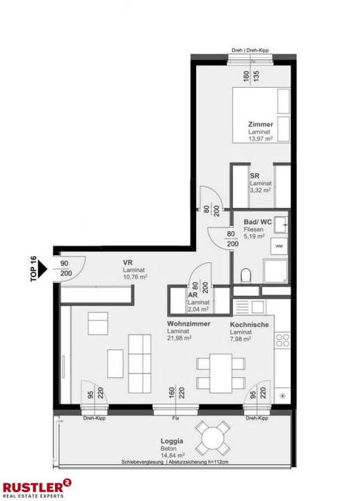 Top geschnittene 2-Zimmer- Wohnung mit großer Loggia