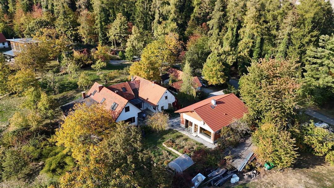 Große Liegenschaft mit 2 Häusern mit Ganztagssonne, Freiland und eigenem Wald in Ruhe-, wie Aussichtslage