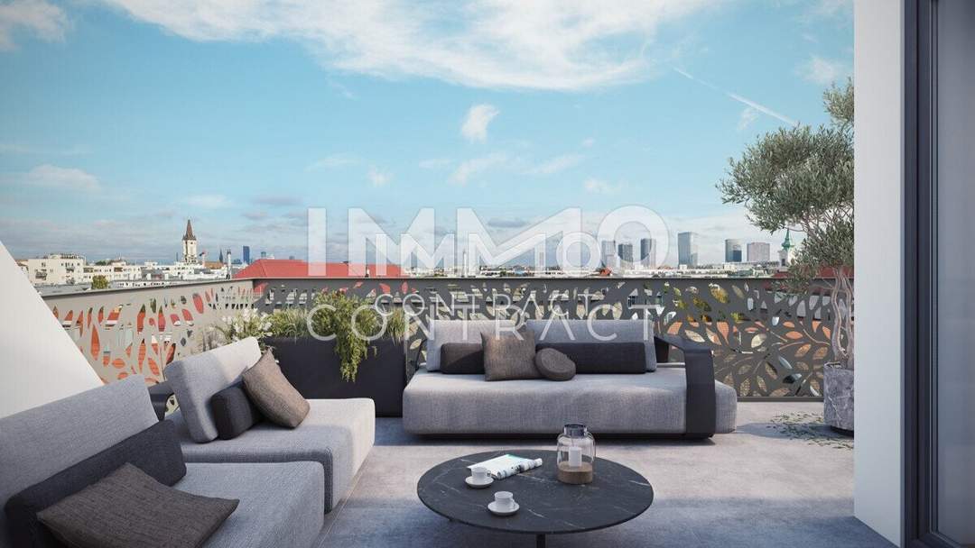 Außergewöhnliche Architektur im Neubau mit hohen Decken! 2 Terrassen auf Wohnebene! Provisionsfrei