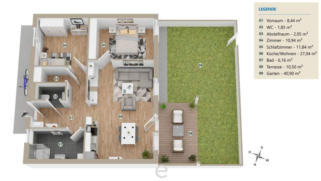 Wohnen wie in einer Ferienanlage - Erdgeschosswohnung 68,32m² mit Eigengarten und Tiefgaragenplatz