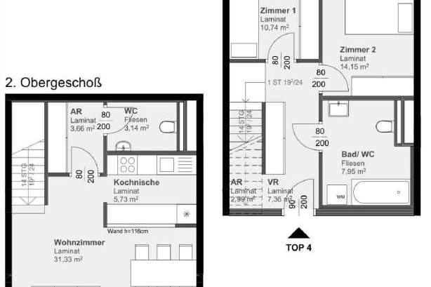 WUNDERSCHÖNE 3-Zimmer-MAISONETTEWOHNUNG mit Loggia, Wohnung-miete, 908,71,€, 8020 Graz(Stadt)