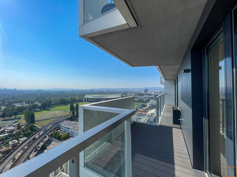 Marina Tower: Über den Dächern Wiens – vermietete 3-Zimmer-Eckwohnung im 22. Stock mit Loggia und Weitblick