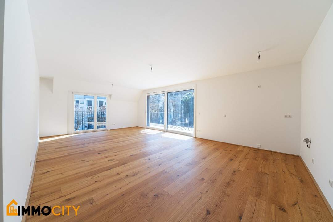 Sonnige 2-Zimmer-Dachwohnung mit südseitiger Terrasse (17 m²), Erstbezug, lichtdurchflutet ohne Schrägen