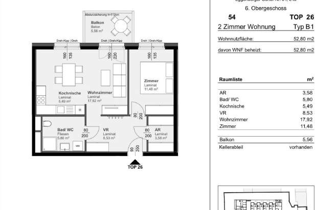 Attraktive 2-Zimmerwohnung mit Balkon, Wohnung-miete, 636,28,€, 8020 Graz(Stadt)