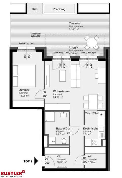 2-Zimmerwohnung mit großer Terrasse