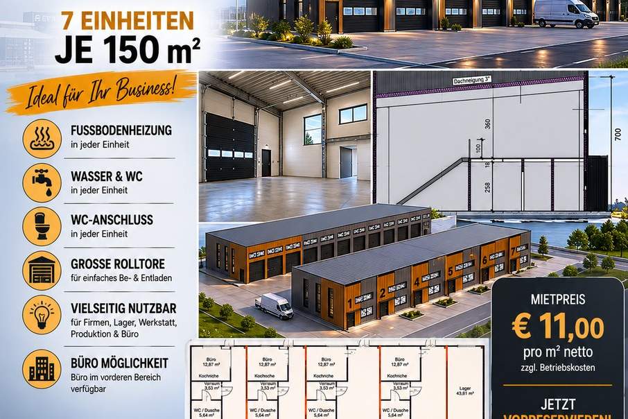 Businessboxen / Lagerhallen 150 m² in Klagenfurt-Ebenthal – Neubau ab 2027, Gewerbeobjekt-miete, 11,00,€, 9065 Klagenfurt Land