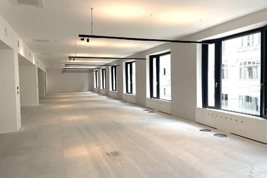 Beeindruckendes, neu saniertes Open Space Büro mit Balkon direkt auf der Mariahilferstraße zu mieten, Gewerbeobjekt-miete, 18.264,42,€, 1070 Wien 7., Neubau