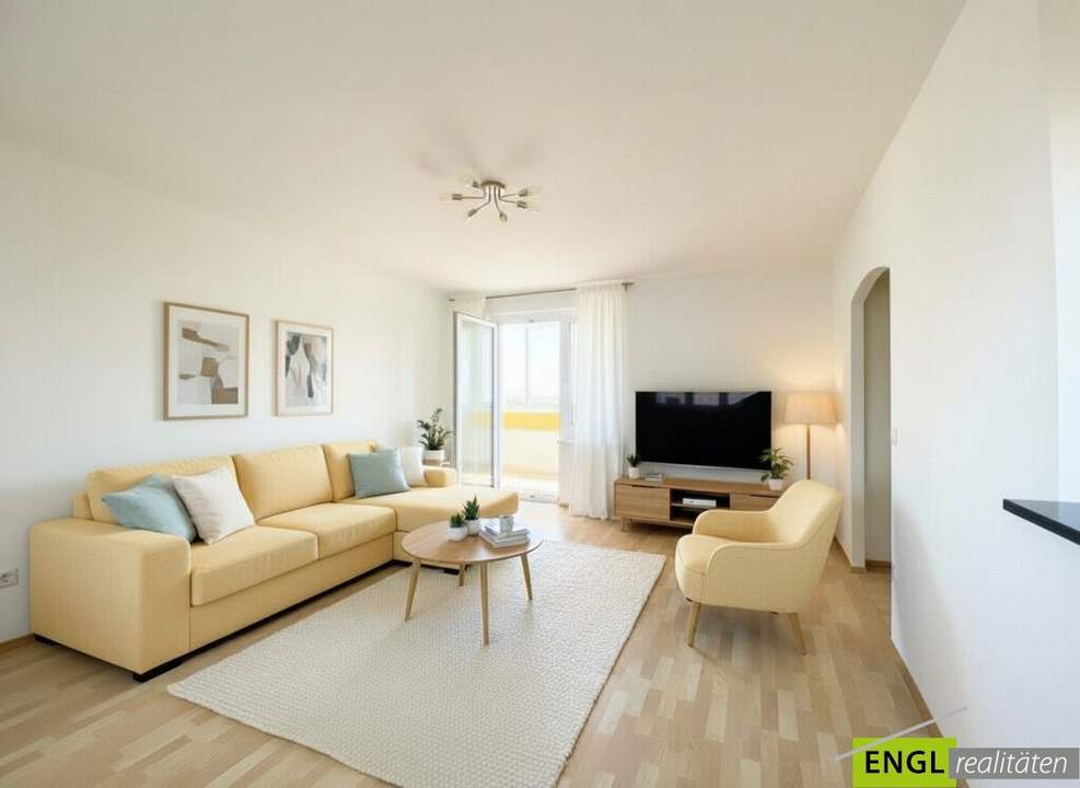 Sehr gepfegte 2 Zimmerwohnung mit Loggia und KFZ-Abstellplatz in zentraler Lage und Fernblick