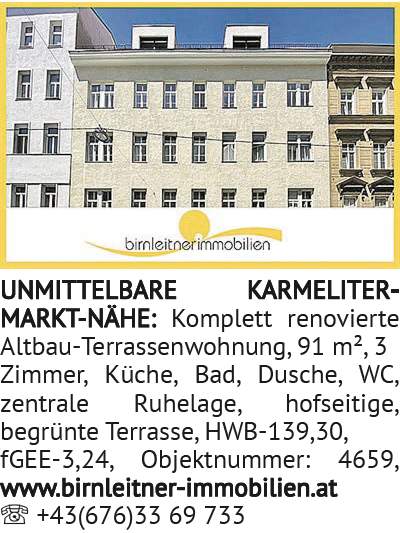 UNMITTELBARE KARMELITER-MARKT-NÄHE: Komplett renovierte Altbau-Terrassenwohnung, 91 m², 3 Zimme