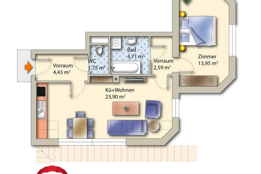 2 Zimmer Dachgeschosswohnung mit KFZ-Abstellplatz in erhöhter Lage bei Wildon, Wohnung-miete, 694,93,€, 8410 Leibnitz