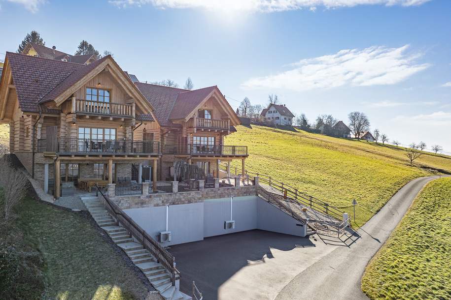 Blockhaus-Chalet A mit traumhaftem Ausblick in idyllischer Ruhelage, Haus-kauf, 985.000,€, 8443 Leibnitz