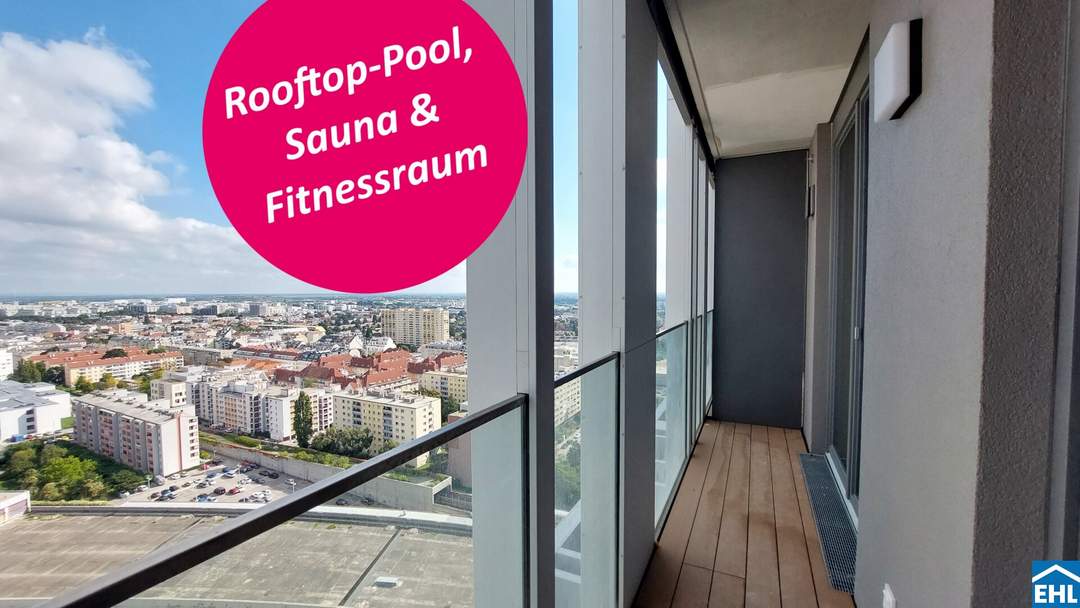 1,5-Zi.-Erstbezug mit Loggia &amp; Rooftop Spa | TOWER HOMES im V22