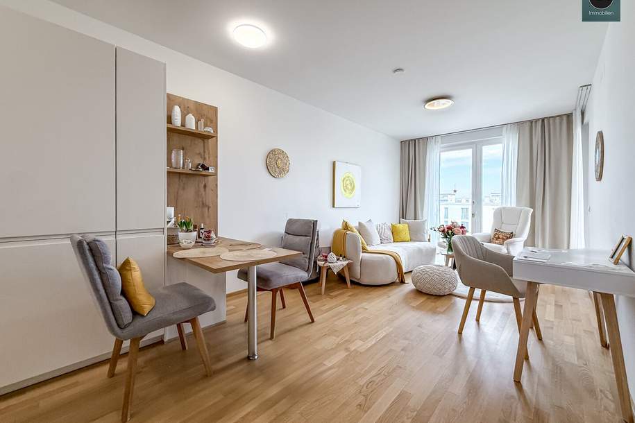 Grünareal „Freie Mitte“ - Wunderschönes Apartment mit Balkon samt Panoramablick im trendigen Nordbahnviertel! Garage verfügbar!, Wohnung-kauf, 410.000,€, 1020 Wien 2., Leopoldstadt