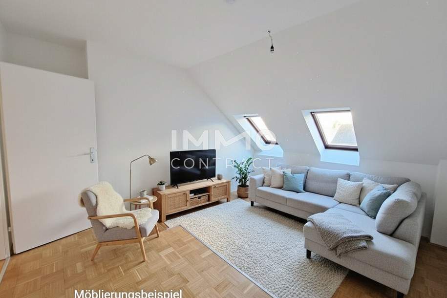 Dachgeschoßwohnung im Altbau: Erstbezug nach Sanierung mit Balkon und Einbauküche!, Wohnung-miete, 816,49,€, 8010 Graz(Stadt)