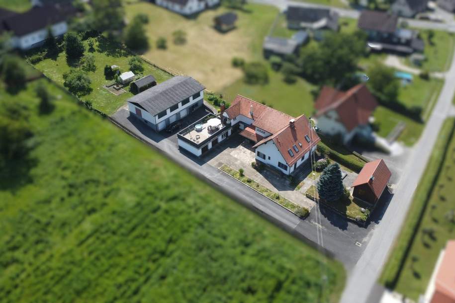 Zwei-Parteienhaus mit Hallengebäude und 5 Garagen - Gewerbliche Nutzung möglich!, Haus-kauf, 558.000,€, 8263 Hartberg-Fürstenfeld