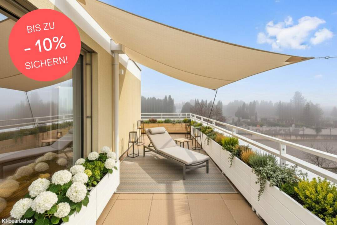 BIS ZU -10% PREISNACHLASS! Wohnen im Dachgeschoß | 4-Zimmer, 2 Bäder, Rundum-Terrasse | Grün- und Bergblick | Provisionsfrei