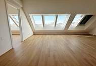 ERSTBEZUG, DACHGESCHOSS, klimatisierte 82 m2 Neubau mit Balkon, Wohnküche, 2 Zimmer, Wannenbad, Parketten, Augarten