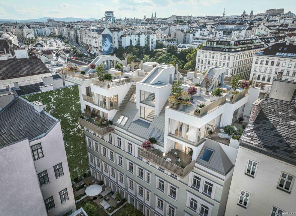 71 m² Erstbezug am Nachmarkt, 2 Zimmer mit 9 m² Loggia und 56 m² Dachterrasse