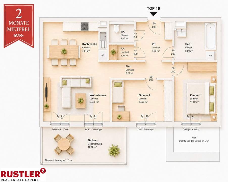 2 MONATE MIETFREI | 3-Zimmer-Wohnung mit sonnigem Balkon