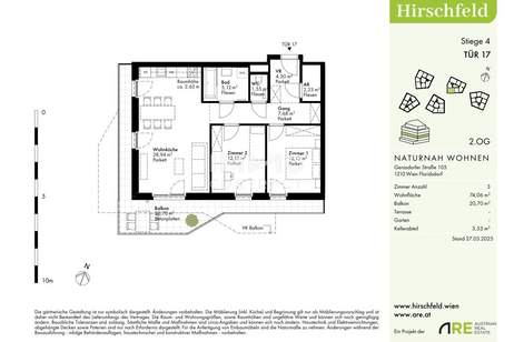 Hirschfeld: Provisionsfrei und Erstbezug - Sensationell günstige 3 Zimmer Wohnung, Wohnung-kauf, 454.900,€, 1210 Wien 22., Donaustadt