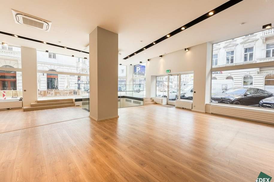 Hochwertige Retailfläche auf zwei Ebenen mit großzügigen Auslagen und hoher Sichtbarkeit, Gewerbeobjekt-miete, 8.305,63,€, 1010 Wien 1., Innere Stadt