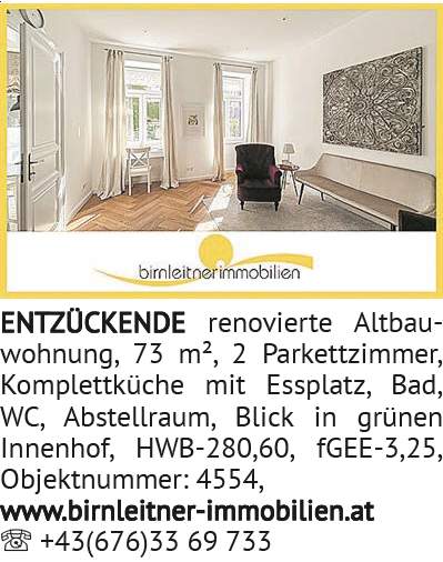 ENTZÜCKENDE renovierte Altbauwohnung, 73 m², 2 Parkettzimmer, Komplettküche mit Essplatz, Bad,