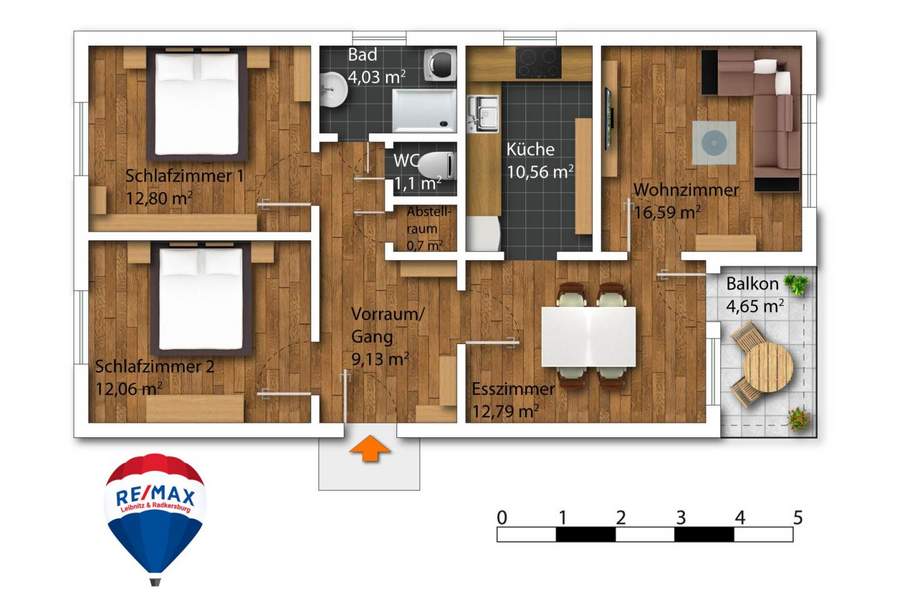 Großzügig geschnittene, sanierte 4 Zimmerwohnung mit rund 80 m² Wohnfläche in Graz, Wohnung-kauf, 249.500,€, 8055 Graz(Stadt)