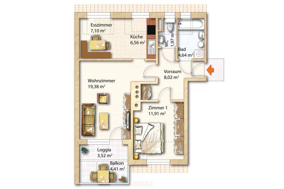 2-Zimmer-Wohnung mit geräumigen Balkon und Tiefgaragenstellplatz in Leibnitz/Linden, Wohnung-kauf, 119.000,€, 8430 Leibnitz