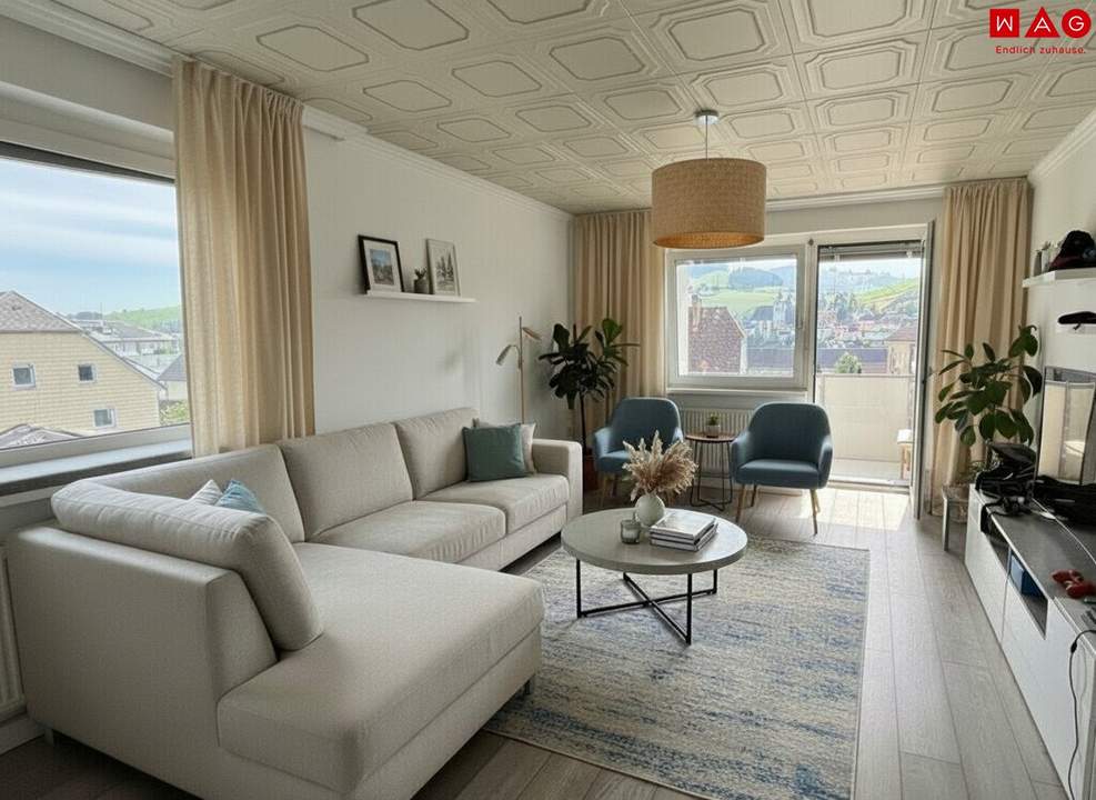 Charmantes, ruhiges Wohnen mit Balkon im grünen Herzen von Untergrünburg: helle Raumaufteilung, praktischer Abstellraum und privater Parkplatz vor der Haustüre!