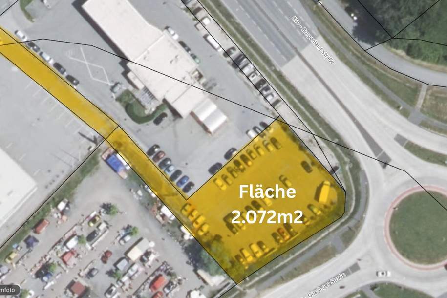 Frequenzlage! Gewerbegrundstück am Kreisverkehr (25.000 Autos/Tag) – sofort nutzbar! (Provisionsfrei), Grund und Boden-miete, 1,00,€, 7531 Oberwart