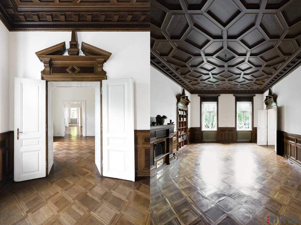 Herrschaftliche Wohnung in historischer Villa | über 440m² Garten & möglicher Infinity Pool | ca. 4,40 m Raumhöhe | sanierungsbedürftig | U-Bahnnähe