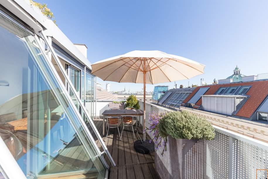 FULLY FURNISHED ROOFTOP APARTMENT WITH AC_Spacious living-dining area &amp; 2 bedrooms, Wohnung-miete, 2.948,00,€, 1040 Wien 4., Wieden