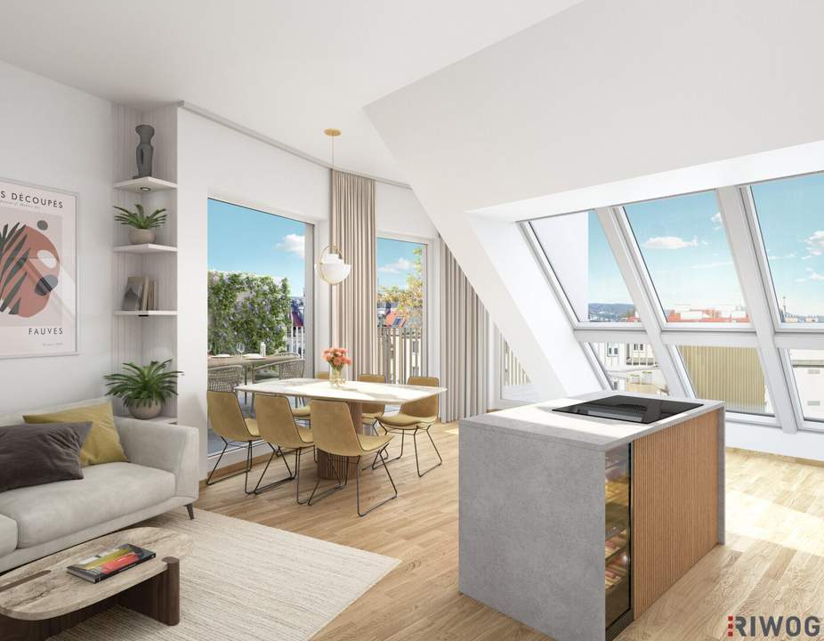 DG-ERSTBEZUG | Atemberaubender Fernblick | Dachterrasse | ca. 3 m Raumhöhe | Fernwärme &amp; Klimaanlage | TG-Stellplatz optional | Nachhaltiges Wohnbauprojekt