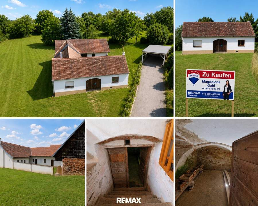 Haus bzw. Bauernhaus mit Innenhof, Nebengebäuden und Gewölbekeller im idyllischen Südburgenland