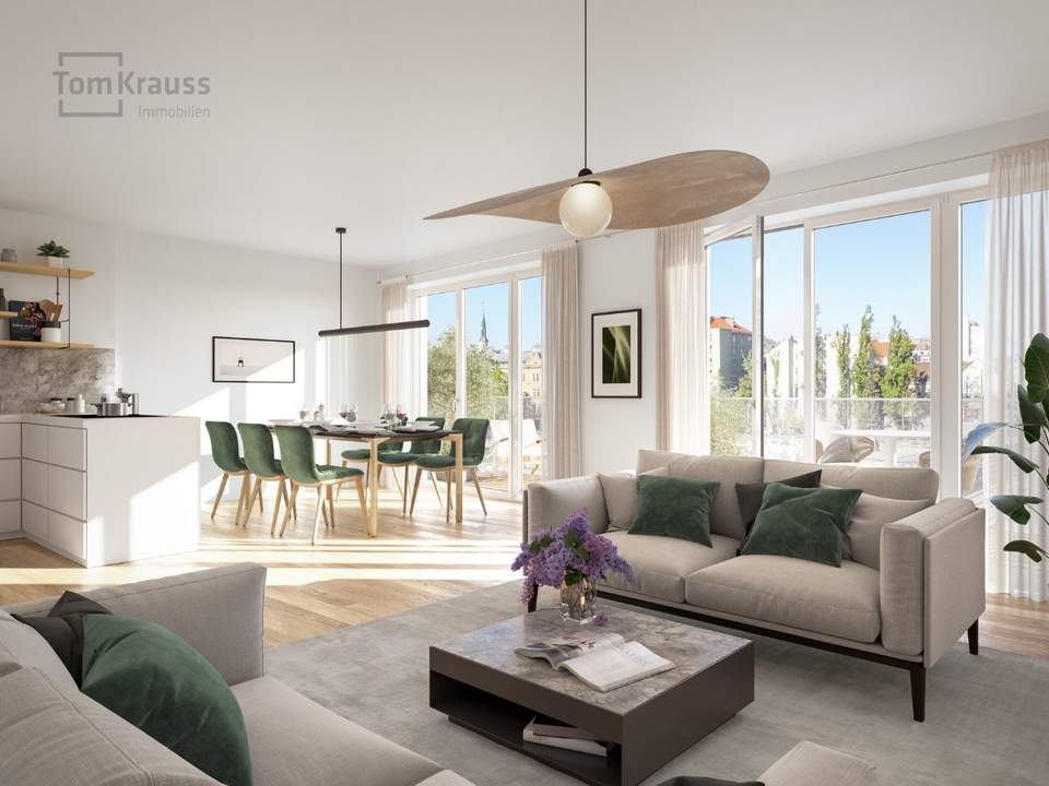 LUXUS PENTHOUSE MIT DACHTERRASSE UND POOL - BLICK AUF DONAUKANAL