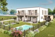 BAUBEGINN ERFOLGT! NUR NOCH 2 HÄUSER VERFÜGBAR. EXKLUSIVES DOPPELHAUSPROJEKT. 5 ZIMMER. ZIEGELHAUS MIT KELLER, BALKON, TERRASSE, CARPORT.