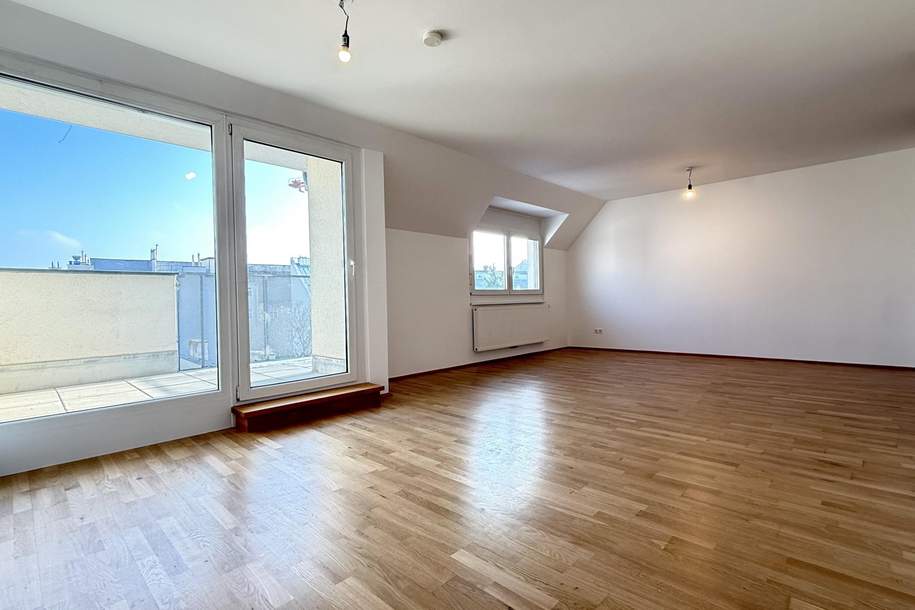 4 Zimmer - DG - Wohnung mit 2 Bädern und 8m² Terrasse! Weitblick! Hochwertige Ausstattung!, Wohnung-miete, 2.599,01,€, 1060 Wien 6., Mariahilf