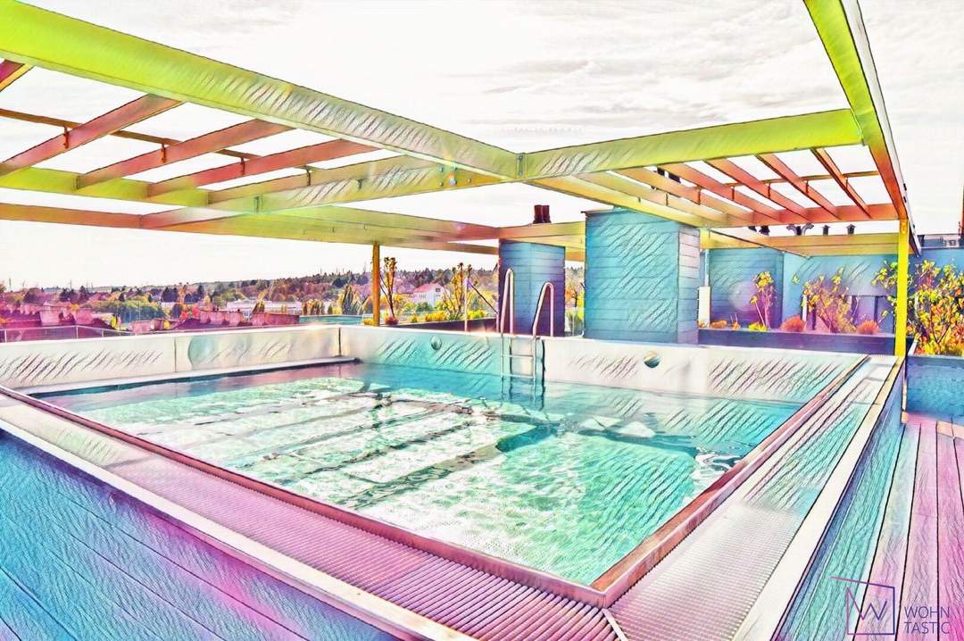 Pack die Badehose ein: Moderne 2-Zimmer-Wohnung mit Balkon & Pool am Dach