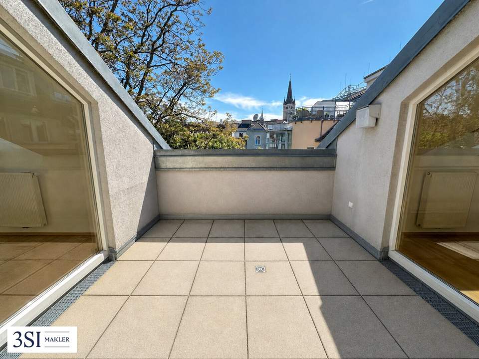 Sonnige Dachterrasse, Hohe Räume, Smarte Raumaufteilung – Elegante Dachgeschosswohnung im 3. Bezirk