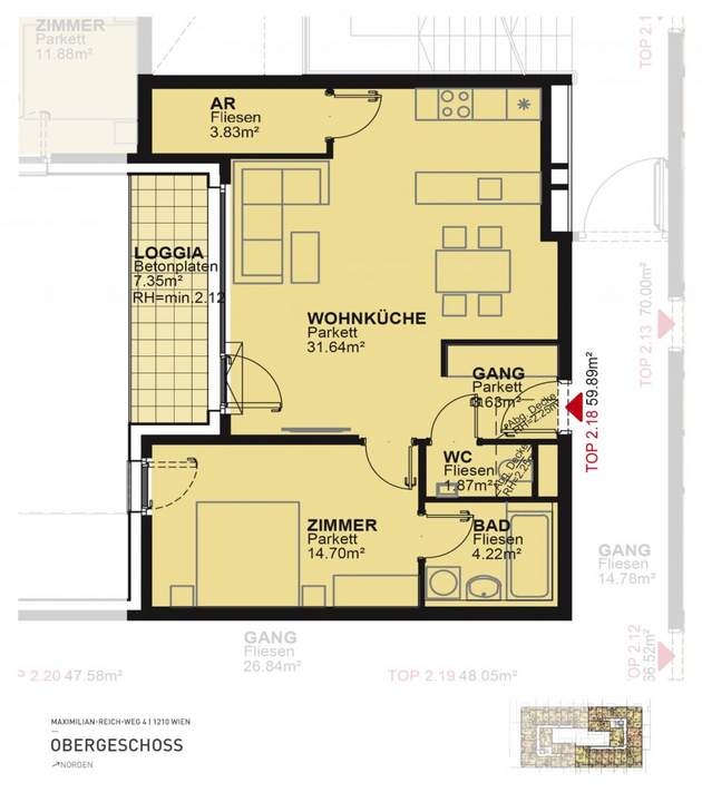 Neubau 2-Zimmer-Erstbezugswohnung inkl hochwertige Markenküche, Loggia Außenfläche und Kellerabteil / MAX4 T2-18