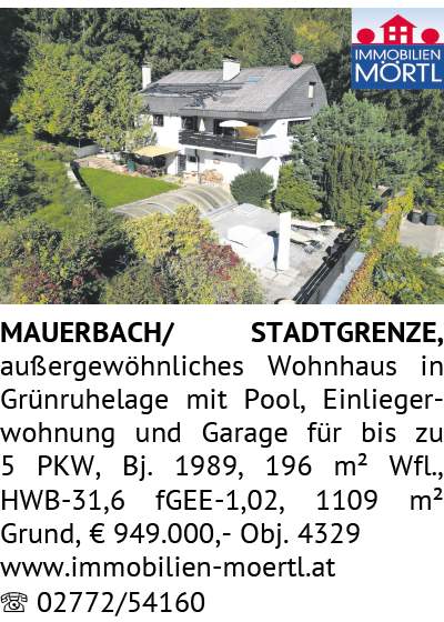 außergewöhnliches Wohnhaus in Grünruhelage mit Pool, Einliegerwohnung und Garage für bis zu 5 PKW, B
