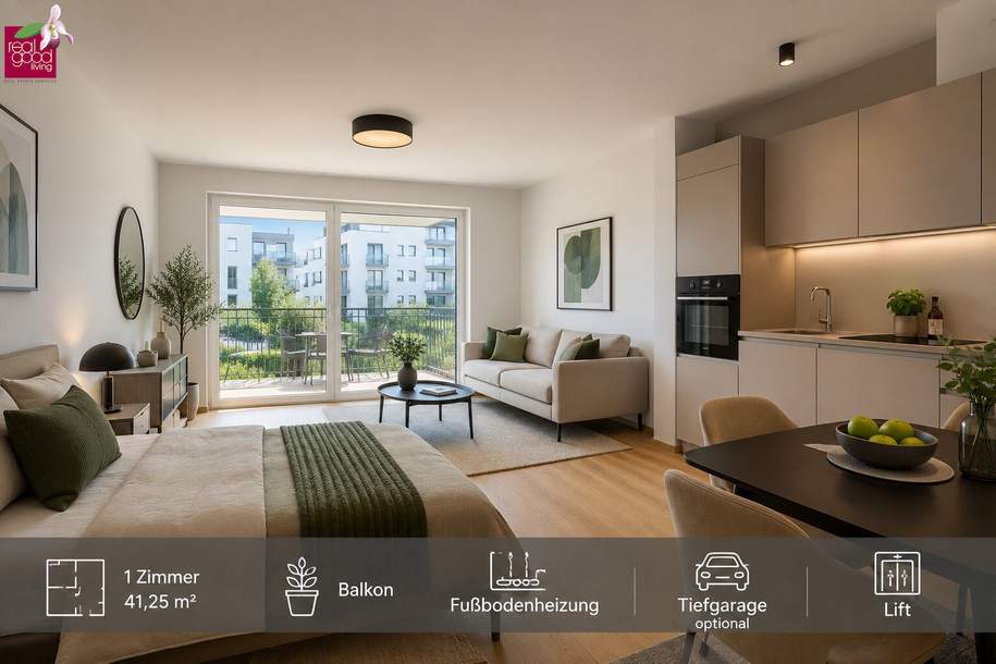PROVISIONSFREIER NEUBAUERSTBEZUG | STILVOLLES CITY-APARTMENT IN GRÜNER LAGE DER DONAUSTADT++ Grundbuchgebühren-Befreiung !!, Wohnung-kauf, 225.000,€, 1220 Wien 22., Donaustadt