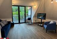 Luxus pur im historischen „Freihof“: Exklusives Penthouse mit Blick auf die Donau und Weingärten, mit großem Garten &amp; Pool sowie Parkplatz