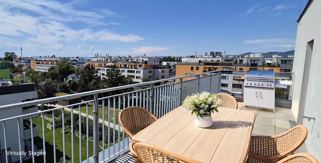 PREISREDUKTION! Wie Erstbezug: 2-Zimmer-Wohnung mit 19m² Dachterrasse und Fernblick