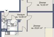 RARITÄT - 37 m² großes Wohnzimmer mit Küche - attraktive Neubauwohnung, 4. Liftstock, Loggia