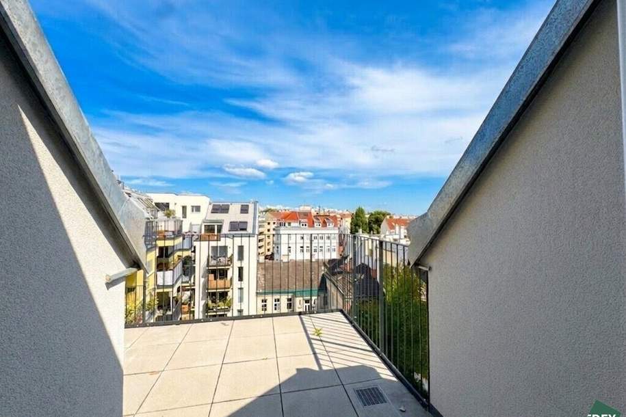 Dachgeschosswohnung mit 9,5 m² Terrasse | 2 Zimmer | U3 Kendlerstraße in 1 Gehminute, Wohnung-miete, 999,00,€, 1140 Wien 14., Penzing